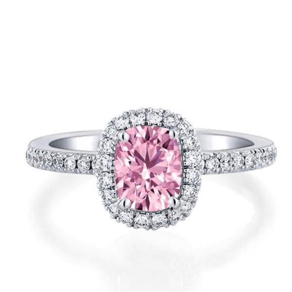 Italo Halo Cushion Created White Sapphire Engagement Ring（Size 8） - Picture 1 of 6